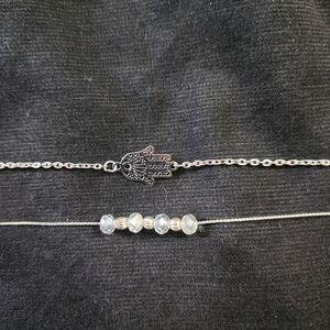 Silver Hamsa Hand Bracelet Set